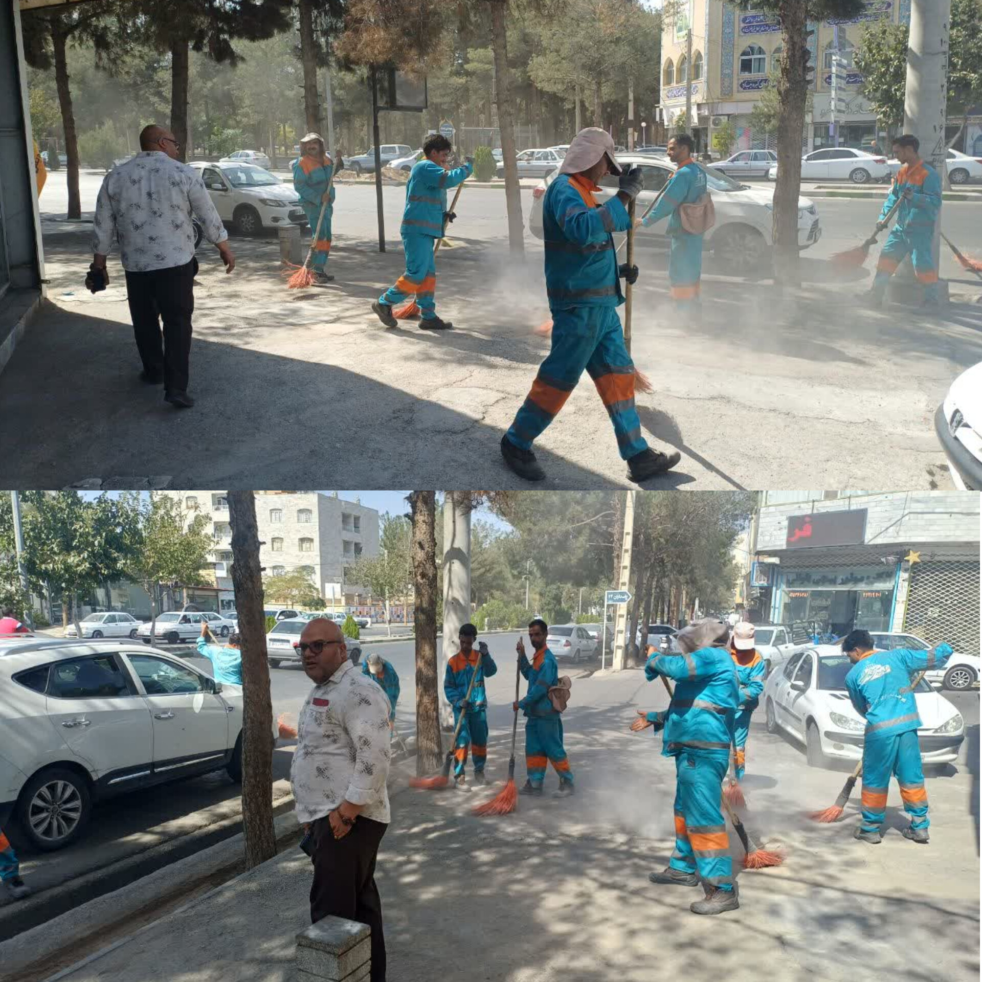 همکاری مناطق یک و دو شهرداری بیرجند در نظافت خیابان پاسداران برای برپایی مراسم جانفدا